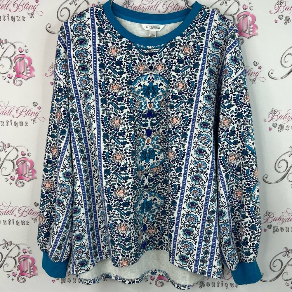 Northern Reflections sweater long sleeve paisley Blue and White Patterned Top